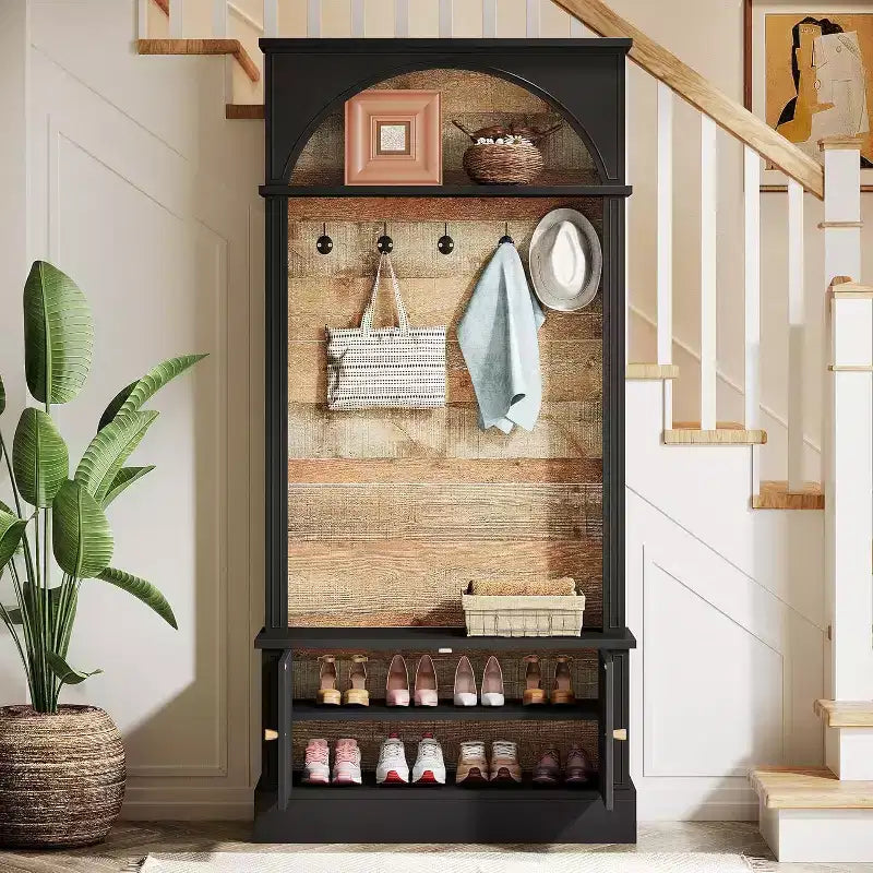 Lantine 70.86 Meuble d'entrée avec banc, rangement d'entrée 4-en-1 : porte-manteau, étagère à chaussures, banc de vestiaire pour couloir