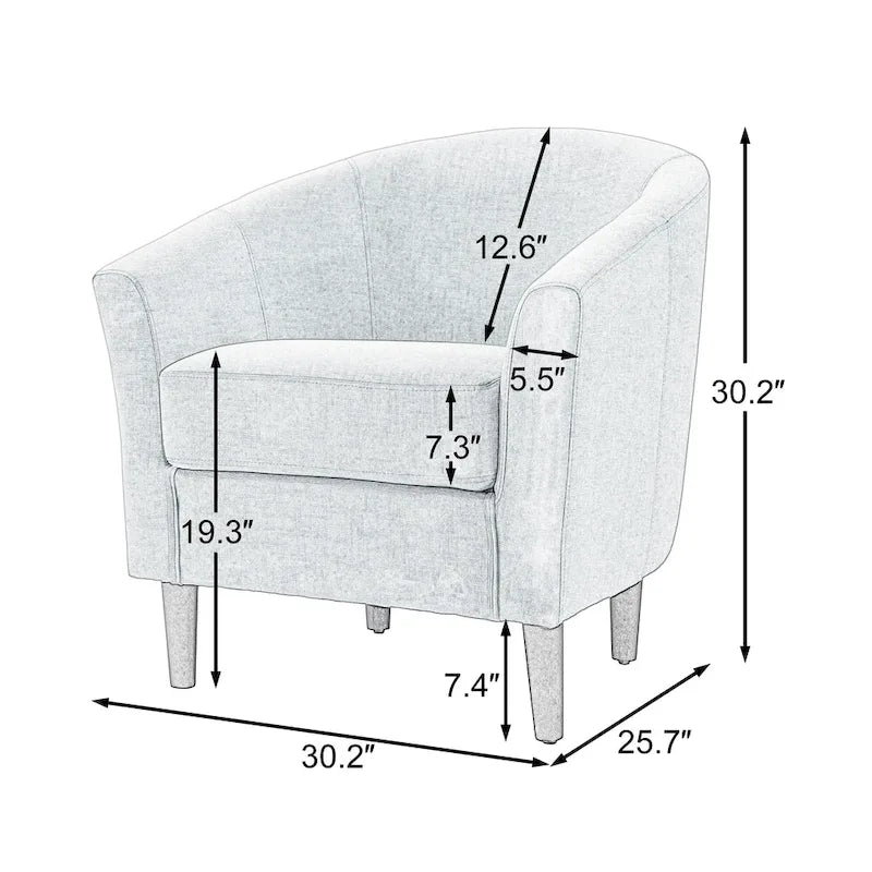 2 fauteuils club modernes en lin avec accoudoirs ronds