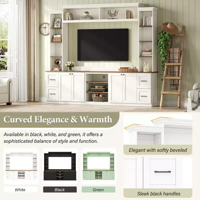 Meuble TV mural 4-en-1 ModernLuxe de style campagnard, convient aux téléviseurs jusqu'à 70 pouces, meuble TV console multimédia avec étagères réglables et tiroirs