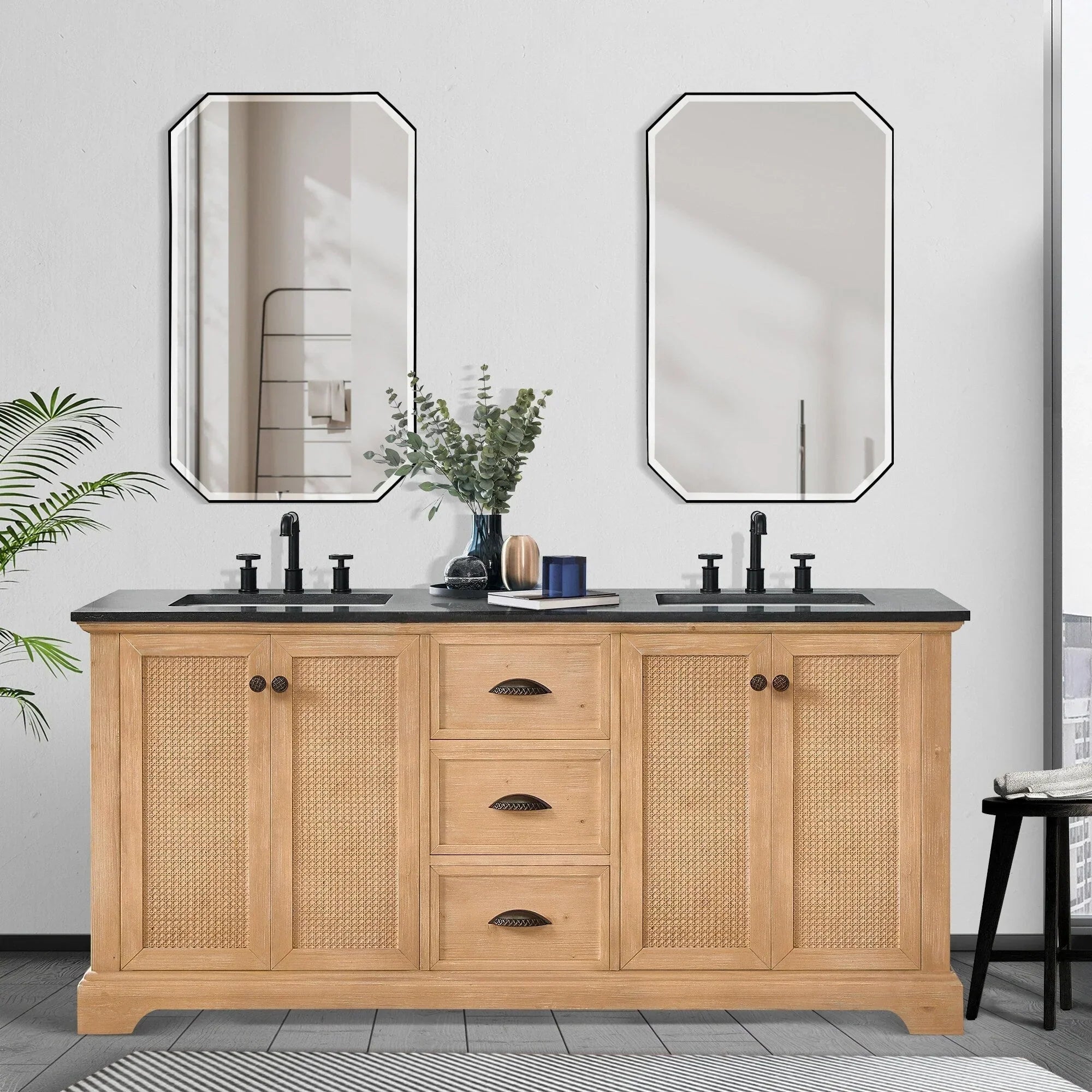 Meuble sous-vasque Hervas avec plateau en marbre naturel, sans miroir