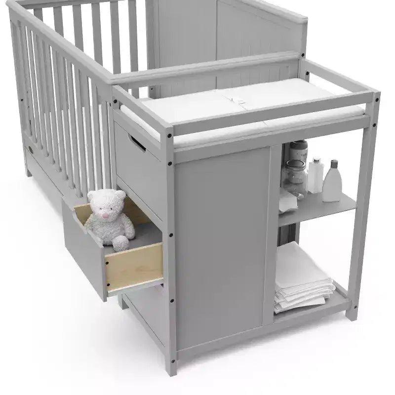 Lit de bébé et table à langer transformable 5-en-1 avec tiroir