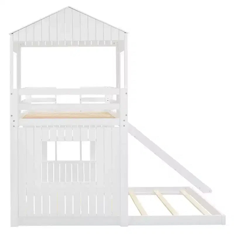 Lit superposé en bois Luxystar avec maisonnette, toboggan et barrières de sécurité, double sur grand lit