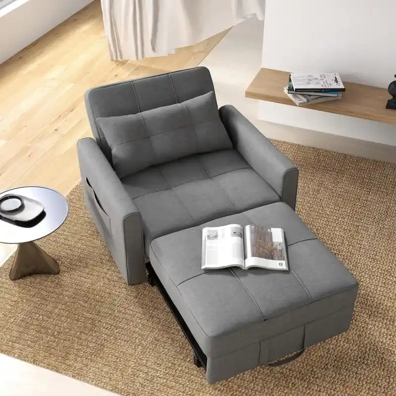 Canapé-lit convertible 3 en 1, chaise longue rembourrée réglable et pliable
