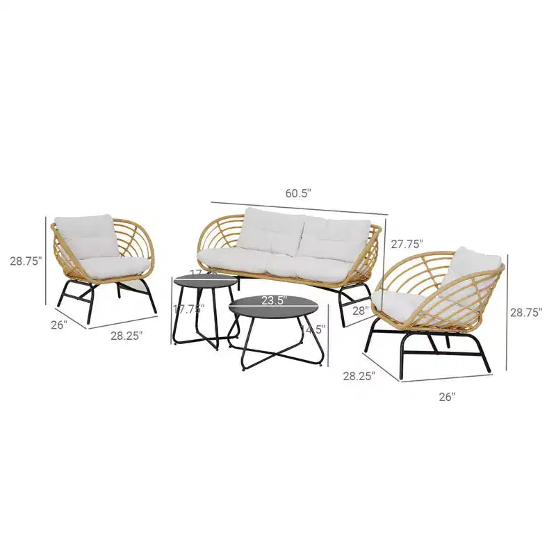 Ensemble de patio extérieur 5 pièces en osier GRANDPATIO avec causeuse