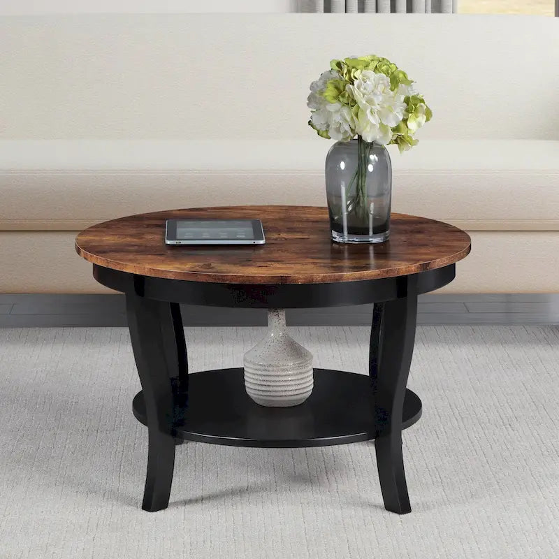 Table basse ronde avec étagère American Heritage de Convenience Concepts