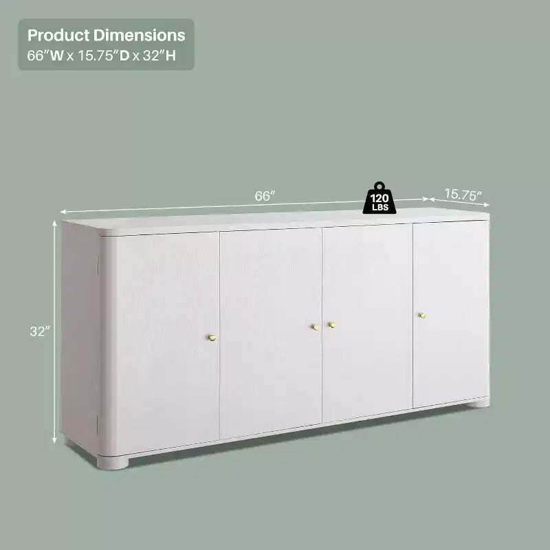 Buffet de cuisine avec 4 portes et étagères, grand buffet de rangement moderne, buffet de rangement de 66 po pour bar à café