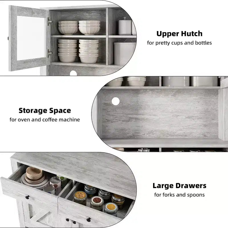 Armoire de cuisine avec support pour micro-ondes, armoire de type « hutch » avec buffet et étagères réglables, pour la cuisine et la salle à manger