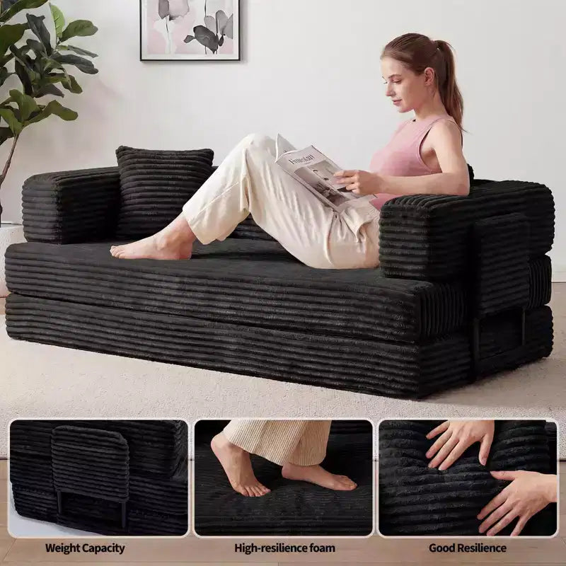 Canapé-lit convertible 5-en-1 80,7 po – Velours côtelé, 1200 lb, aucun assemblage requis