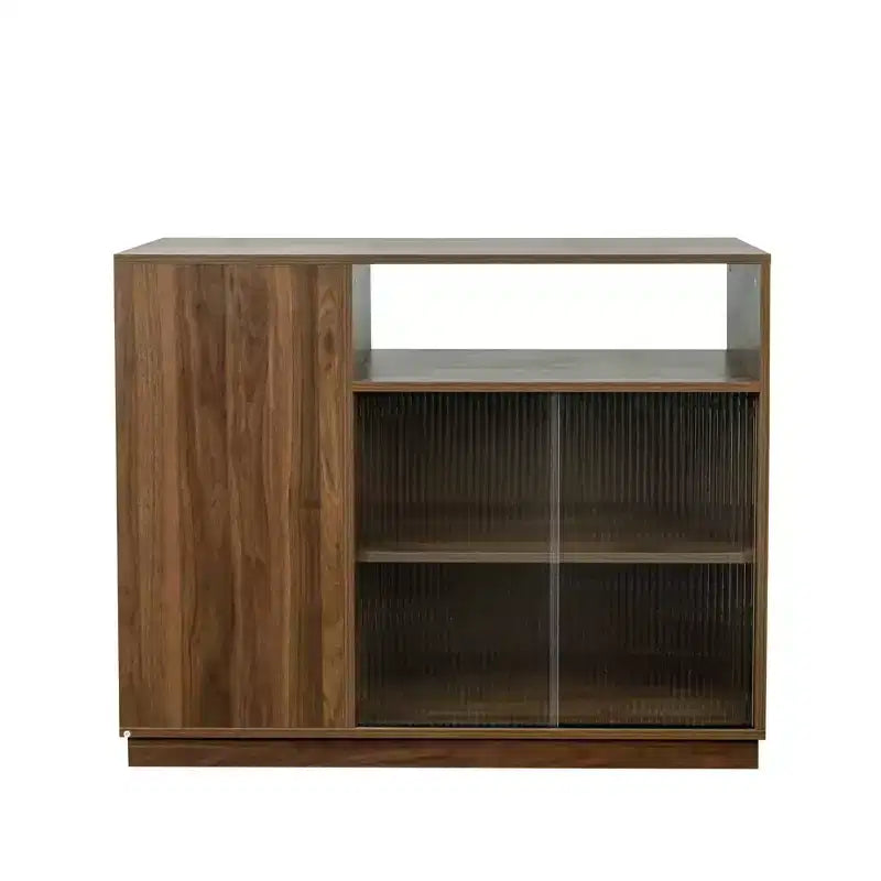 Buffet GDFStudio Hikaru moderne avec portes coulissantes en verre et tiroirs