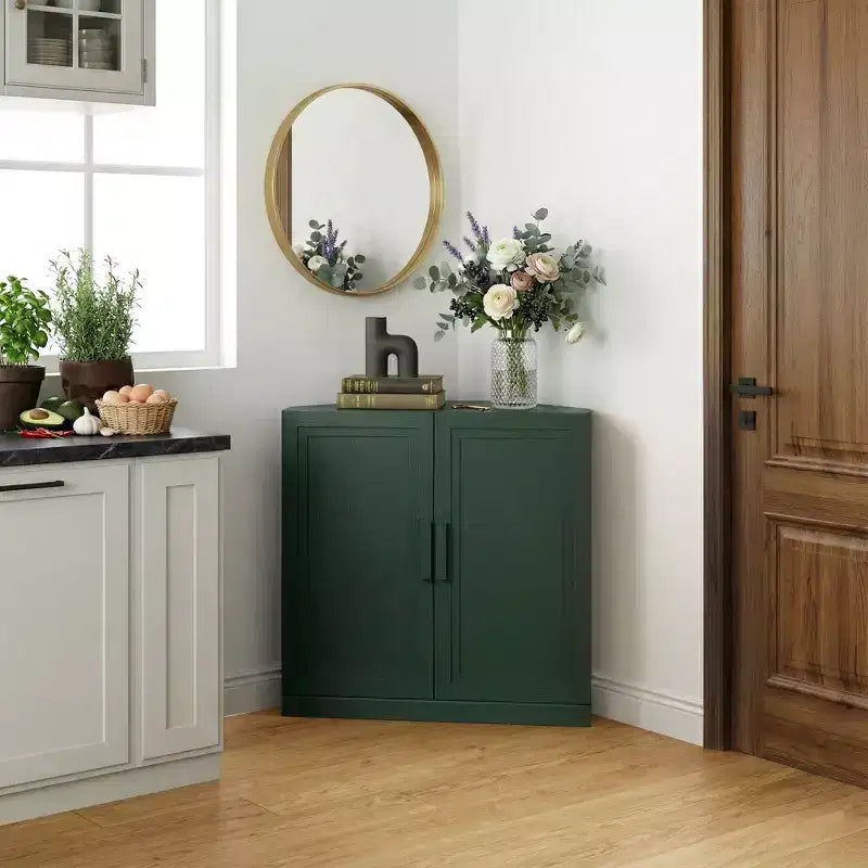 Meuble d'angle Dovelina avec étagères réglables, buffet, meuble à vin, meuble de cuisine et de salle à manger avec portes en bois - 31H x 31L, 36H x 31L