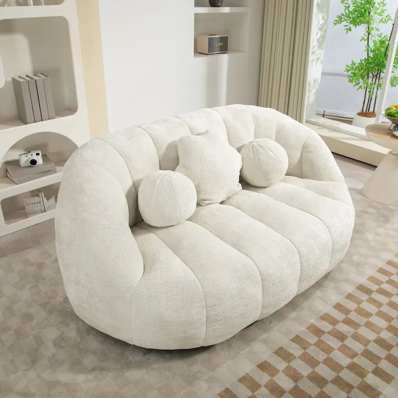 Fauteuil de salon en chenille blanc 63,78 cm avec rembourrage en mousse haute densité