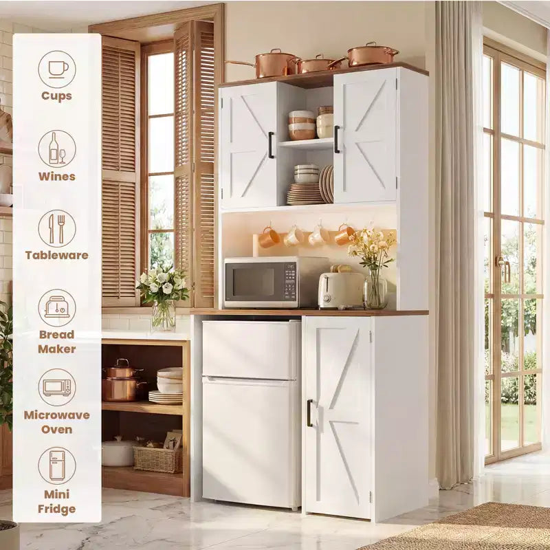 Meuble de cuisine Besiost avec espace mini-réfrigérateur, meuble de bar à café avec étagère de rangement
