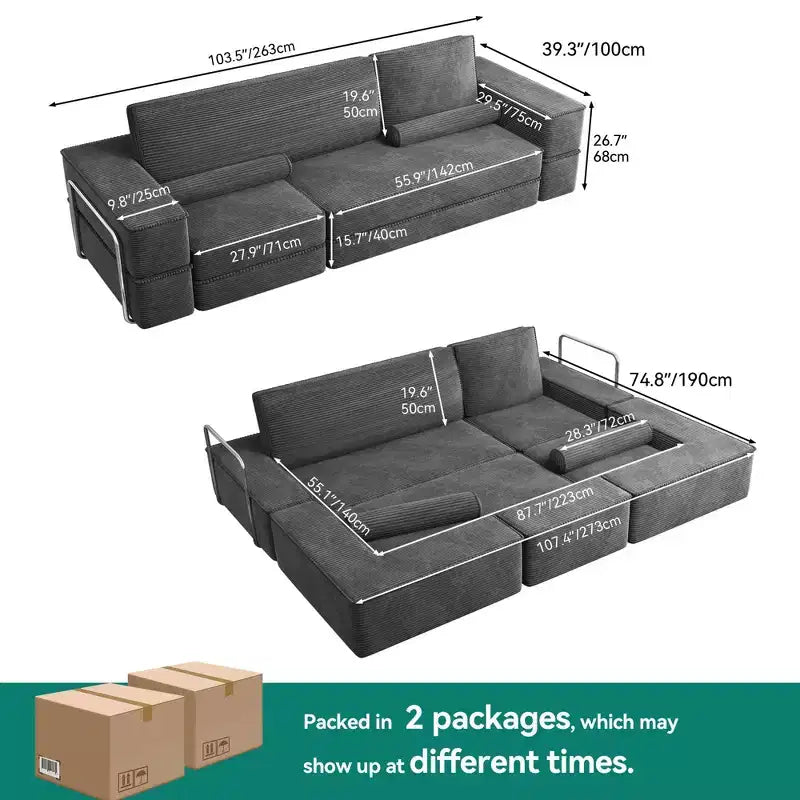 Canapé sectionnel convertible Cloud, canapé sectionnel confortable en velours côtelé, canapé confortable avec assise profonde et coussins hauts, facile à assembler