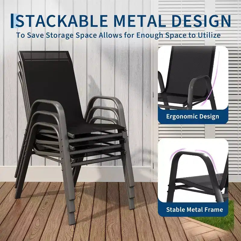 Chaises de patio, Lot de 4/6 chaises de salle à manger empilables d'extérieur en textilène léger résistant aux intempéries avec accoudoirs pour jardin, terrasse de piscine