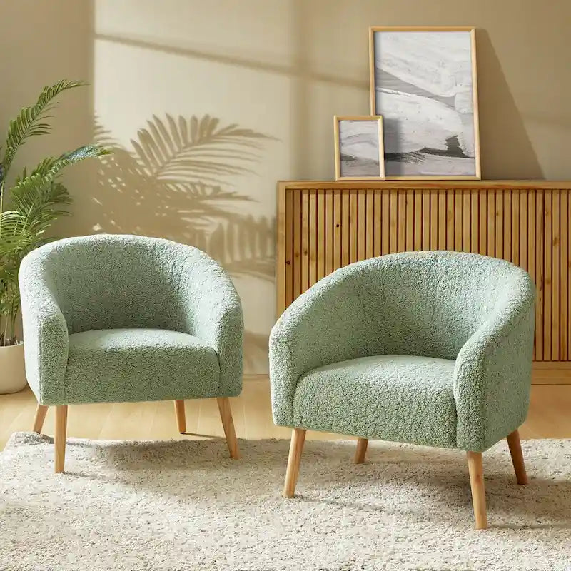 Fauteuil Sheila Modern 30 W Boucle avec pieds en bois massif, lot de 2, par HULALA HOME