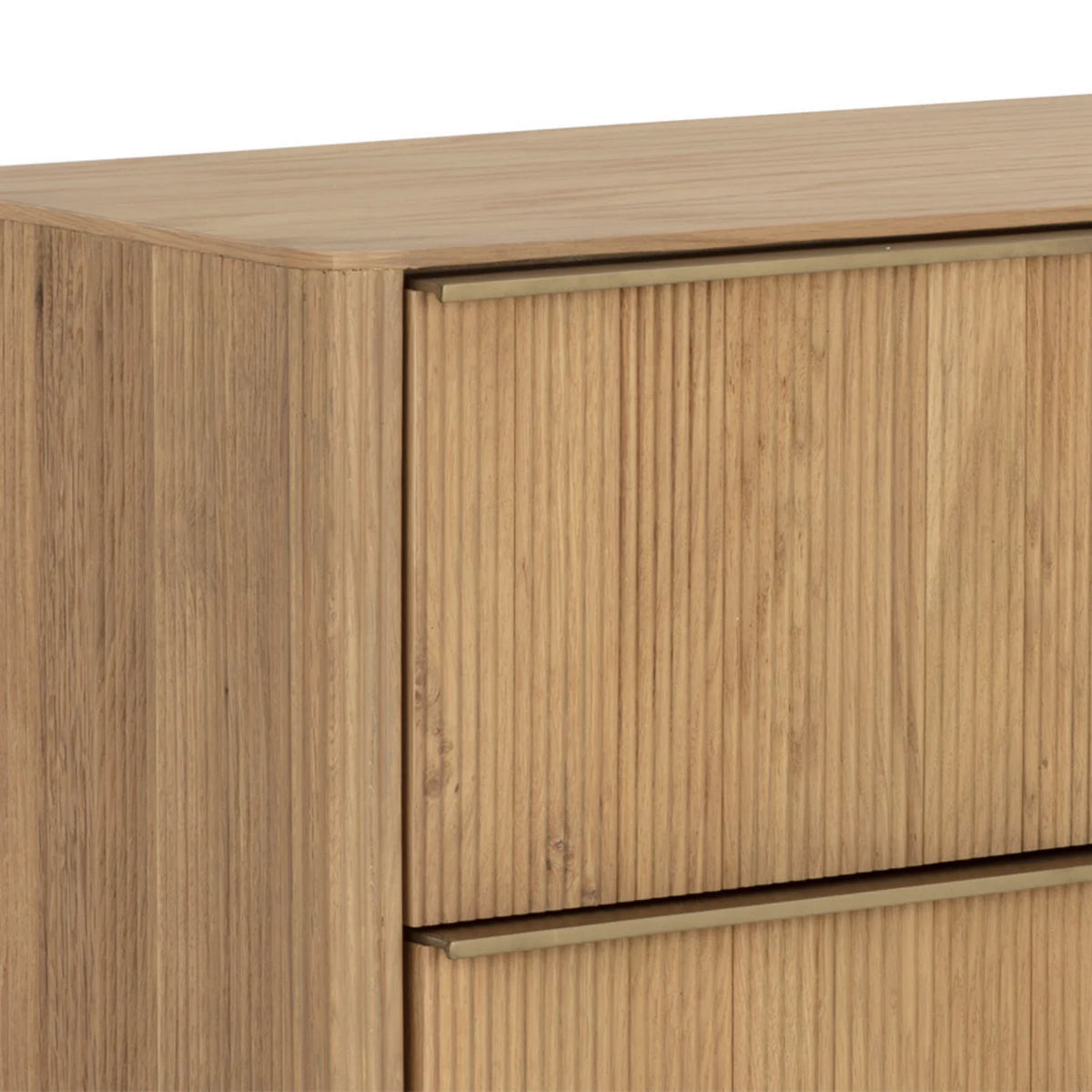 Commode moderne en chêne avec façades sculptées et cannelées - Chambre | Finition or brossé
