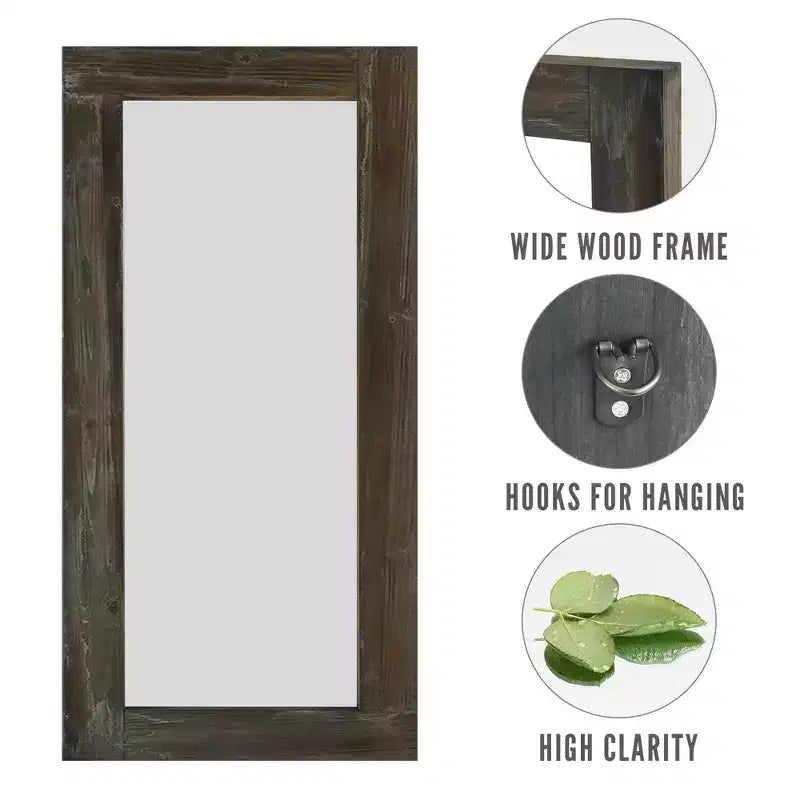 Miroir pleine longueur mural rectangulaire en bois massif marron 71x31 pouces, d'occasion, sans support de fixation