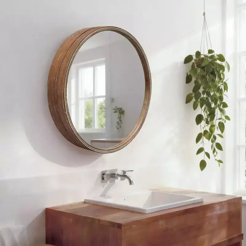 23.6 Miroir mural rond coulissant moderne avec rangement, miroir de courtoisie peu encombrant pour salle de bain, miroir décoratif pour salon