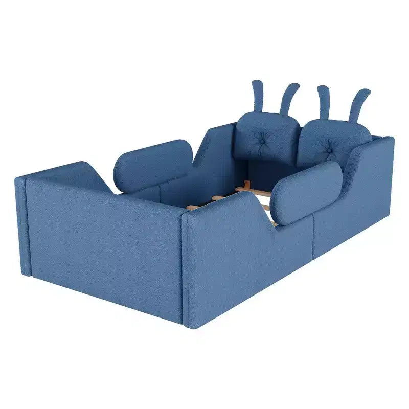 Lit plateforme double Whisen, cadre de lit rembourré pour enfants avec coussin lapin, barrières latérales amovibles
