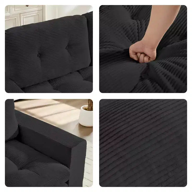 Mjkone Canapé-Lit Futon Convertible 2-en-1 180 cm, Canapé Deux Places Pliable en Tissu Côtelé avec Boutons Touffetés, Idéal pour Petits Espaces