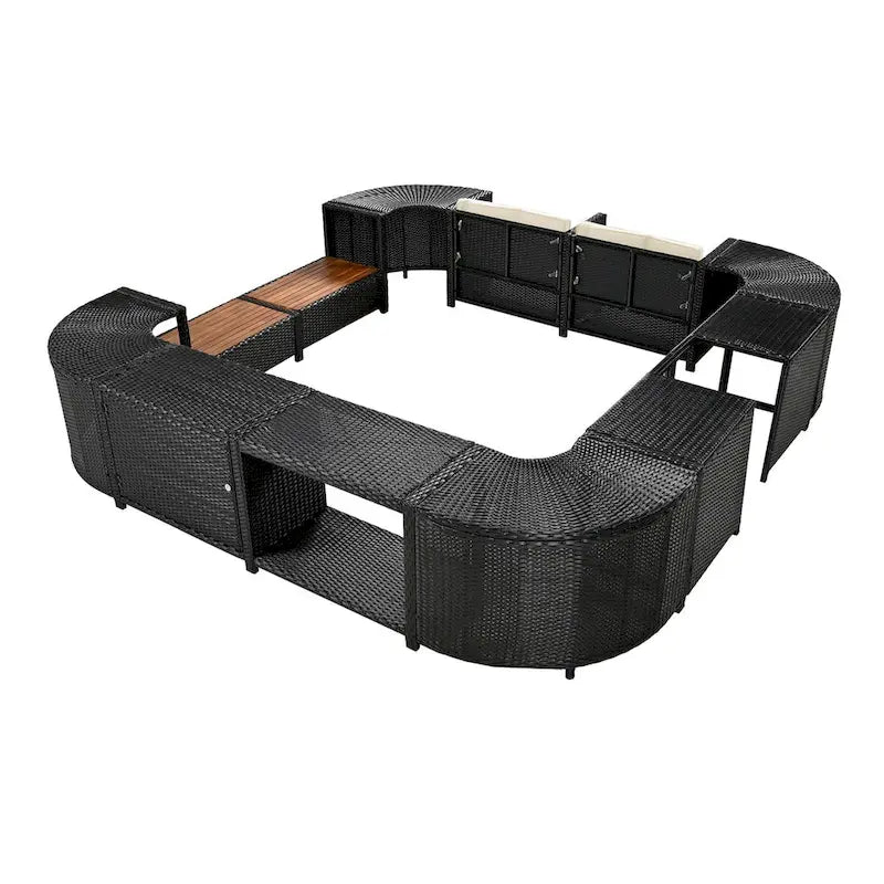 Canapé d'angle d'extérieur en rotin pour spa, forme quadrilatérale