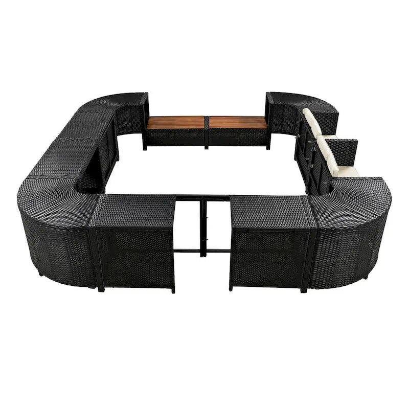 Canapé d'angle d'extérieur en rotin pour spa, forme quadrilatérale