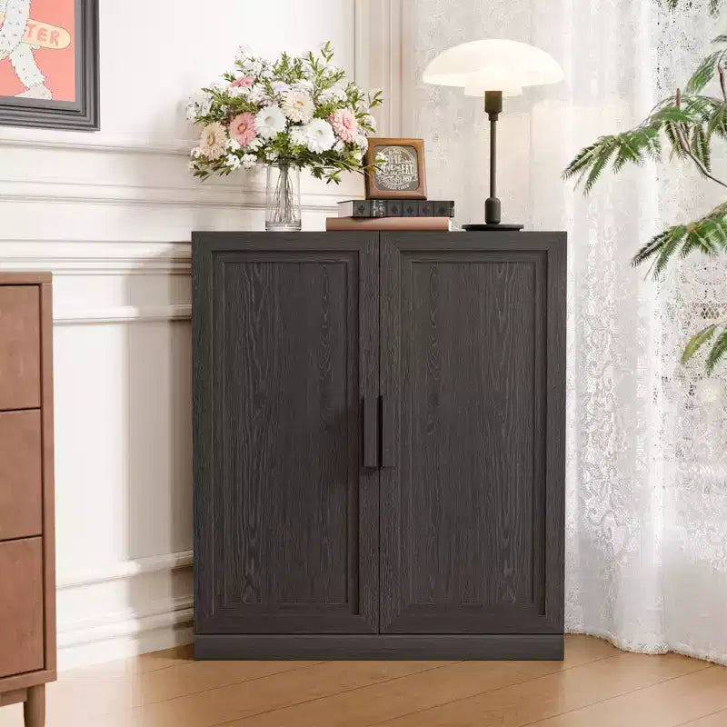 Meuble d'angle Dovelina avec étagères réglables, buffet, meuble à vin, meuble de cuisine et de salle à manger avec portes en bois - 31H x 31L, 36H x 31L