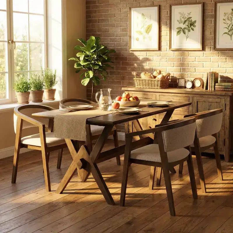 Ensemble de salle à manger Christopher Knight Home Simon 5 pièces en bois d'hévéa de style milieu de siècle avec chaises rembourrées en tissu bouclé