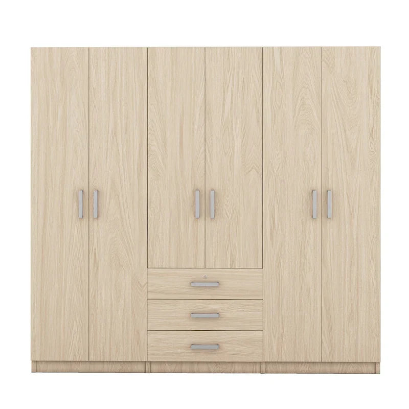 Armoire 6 portes en bois avec 3 grands tiroirs de rangement pour chambre à coucher