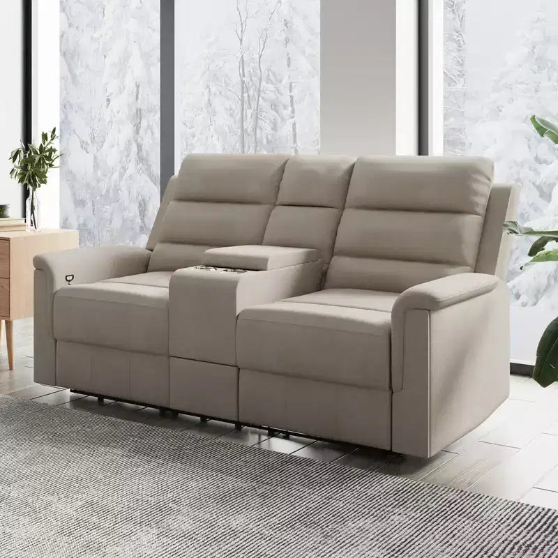 Canapé inclinable 2 places en tissu technique beige/gris, dossier et repose-pieds réglables