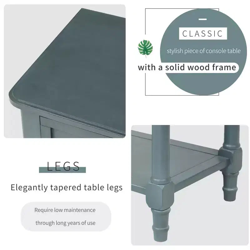Console étroite de 60 cm avec 3 tiroirs et étagère, table d'appoint pour petite entrée ou salon