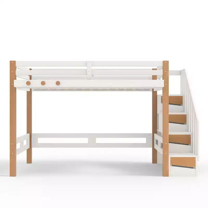 Lit mezzanine moderne avec crochet à vêtements, étagères de rangement et espace sous le lit