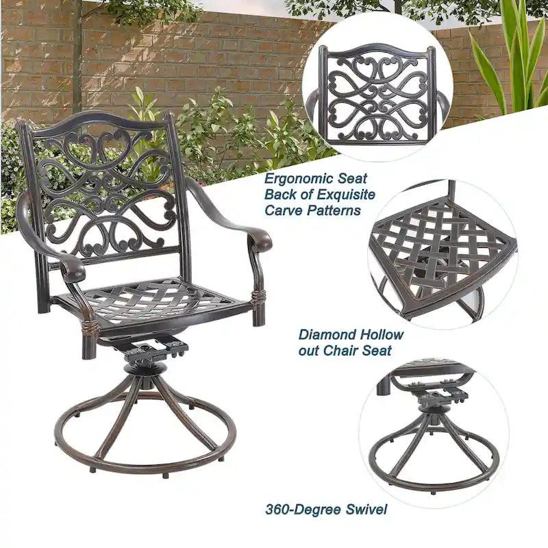 Ensemble de salle à manger d'extérieur 5 pièces en fonte d'aluminium avec 4 chaises pivotantes