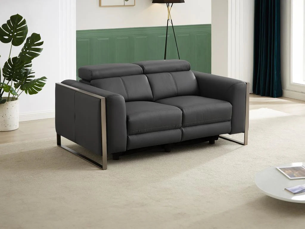 Canapé 2 places électrique Meublori en cuir gris anthracite