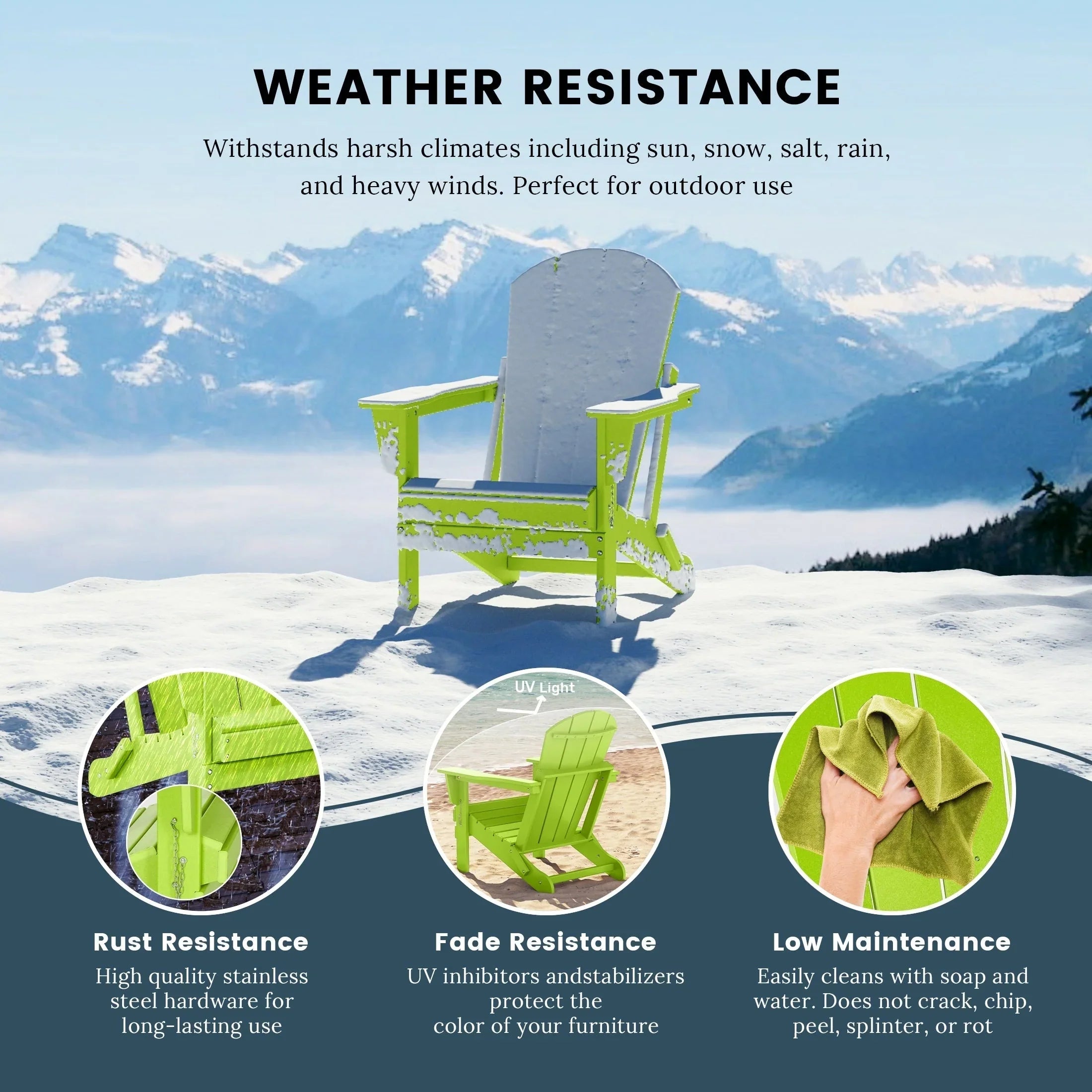 Chaise Adirondack pliante d'extérieur tout temps Polytrends Laguna résistante à la décoloration pour patio