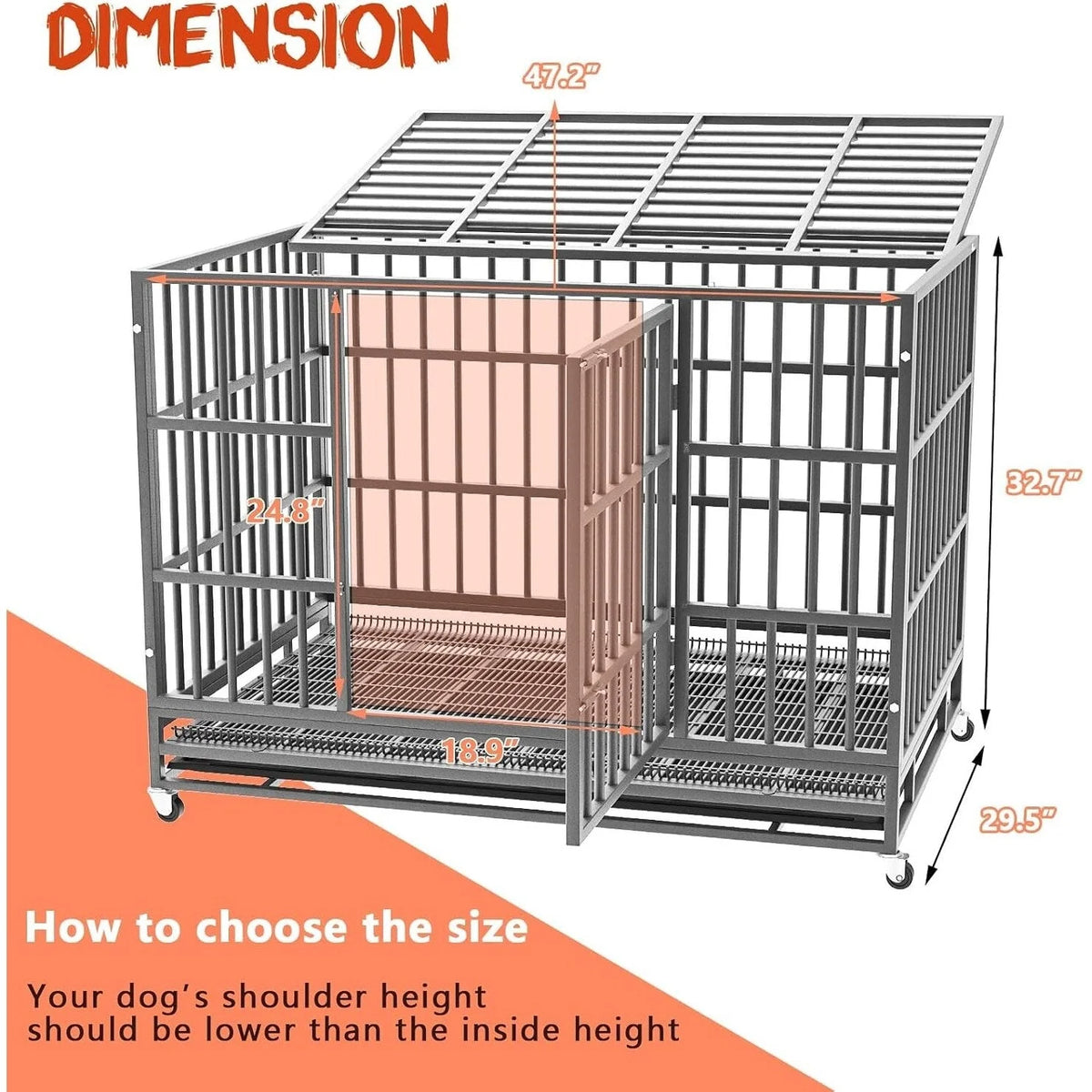 BOSSIN Cage pour Chien Robuste Indestructible 48/38 Pouces, Niche Anti-Évasion avec Roues Verrouillables