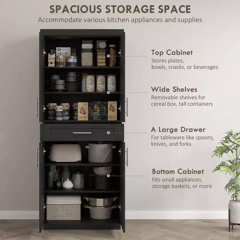 Meuble de cuisine autoportant avec portes et tiroir, étagères réglables