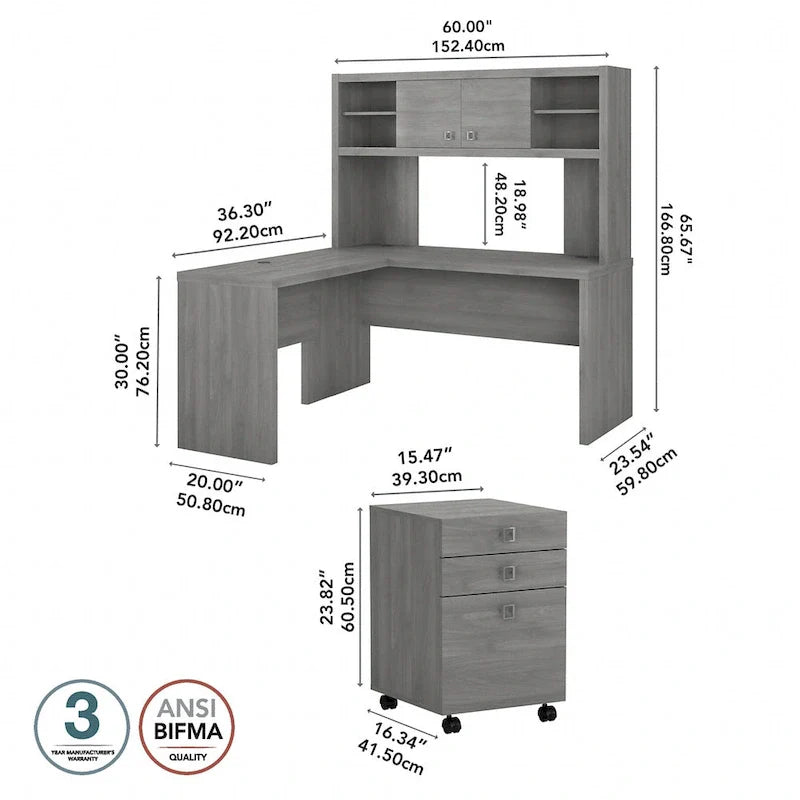 Bureau d'angle Echo avec huche et tiroirs