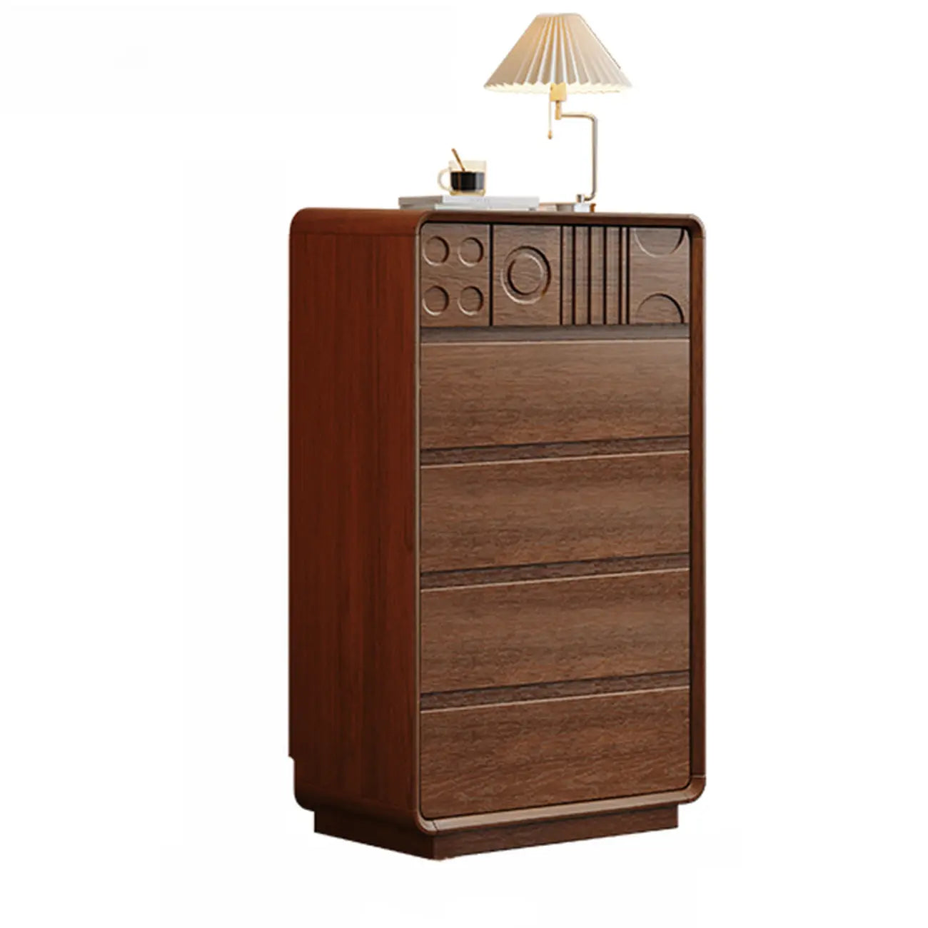 Commode en bois d'inspiration Art déco avec sculptures géométriques