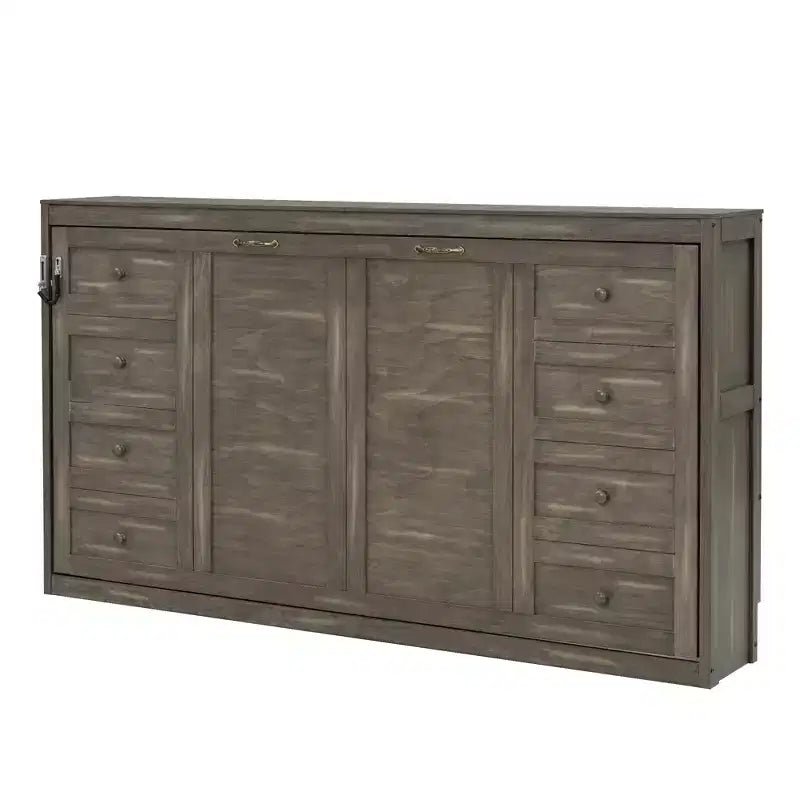 Lit escamotable double avec éclairage LED, peut être plié en armoire, armoire-lit murale dissimulée pour chambre d'amis