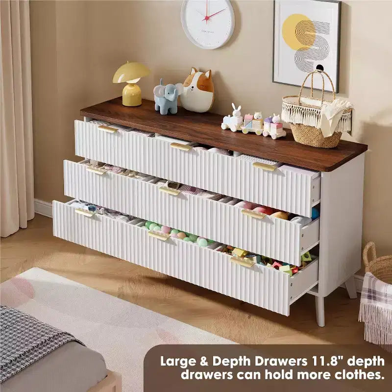 Commode cannelée à 9 tiroirs, commode moderne, meuble TV en bois, design à profil incurvé, pour salon, couloir