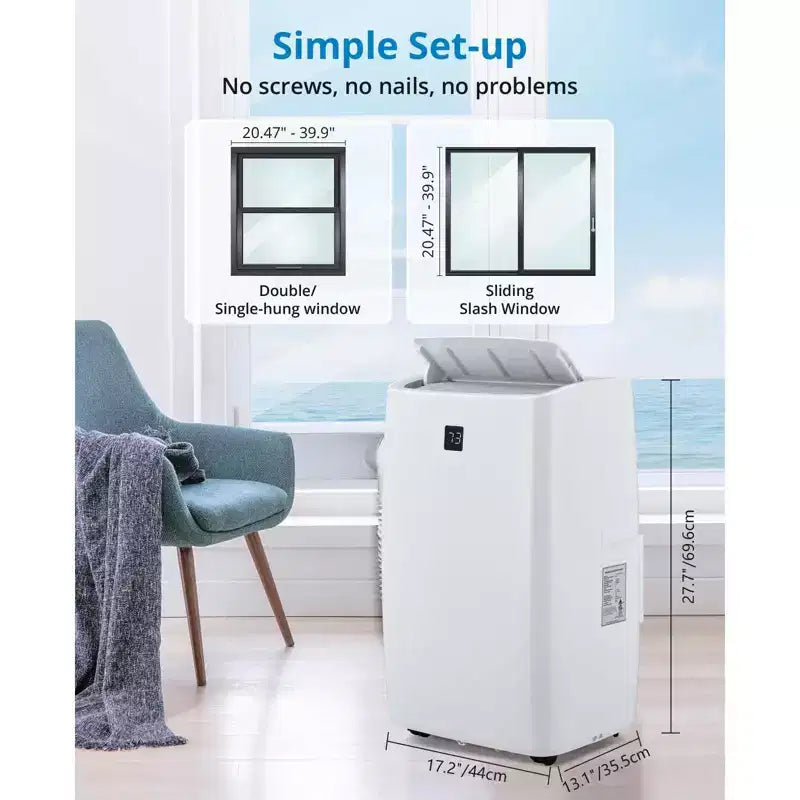 Climatiseur portable 14 000 BTU, Climatiseur avec télécommande, Fonctions Froid, Ventilateur et Déshumidificateur, Mode Veille/Minuterie 24h, Refroidit 65 m²