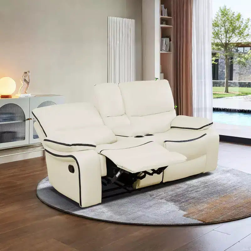 Canapé inclinable électrique MAYEERTY, fauteuil inclinable électrique 2 places en cuir respirant avec rangement et porte-gobelets pour salon, blanc