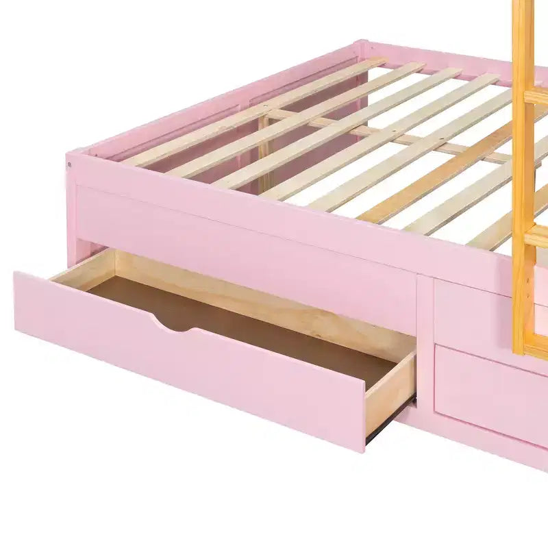 Lit superposé double sur double avec armoire de rangement et tiroirs, lit superposé double en bois peu encombrant avec garde-corps pour appartement, chambre à coucher