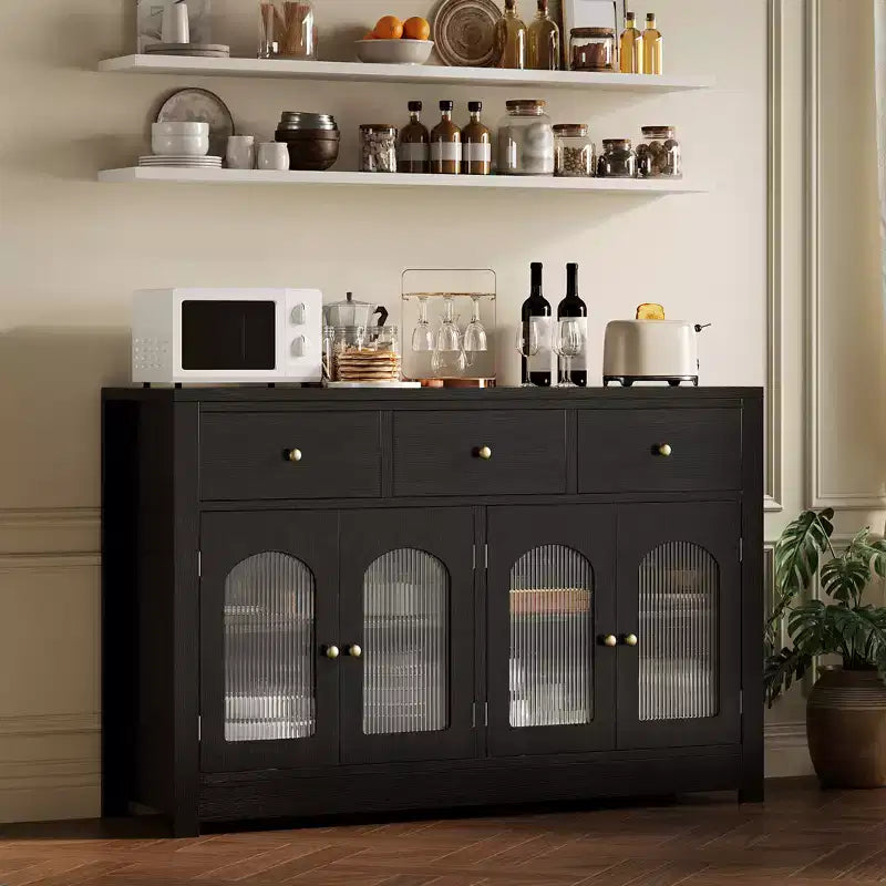 Buffet étroit de 140 cm avec 3 tiroirs et 4 portes pour cuisine, salle à manger, salon