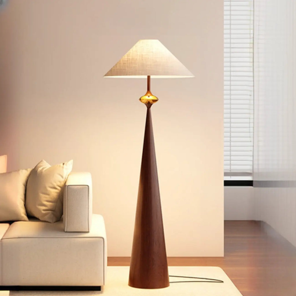 Lampadaire conique contemporain en métal avec abat-jour en tissu