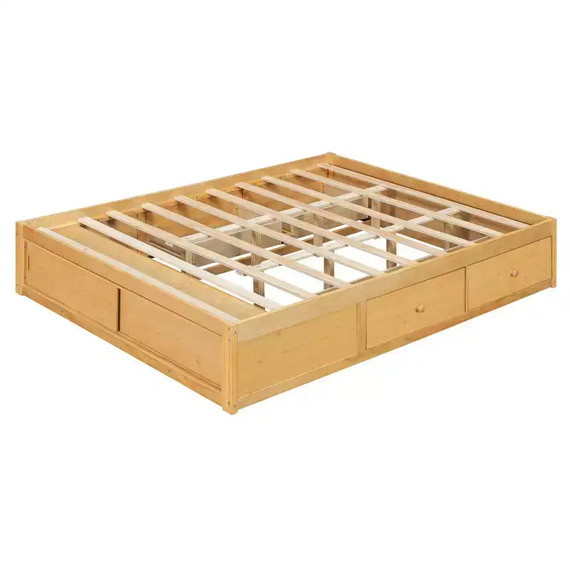 Cadre de lit plateforme Whisen Queen avec 4 tiroirs de rangement et rangement dans le pied de lit