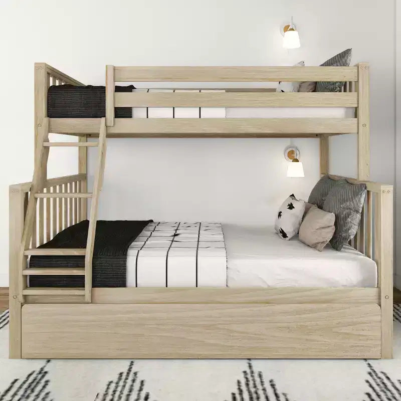 Lit superposé Max & Lily une place au-dessus d'un lit double avec lit gigogne, lits superposés pour enfants en bois massif de style scandinave