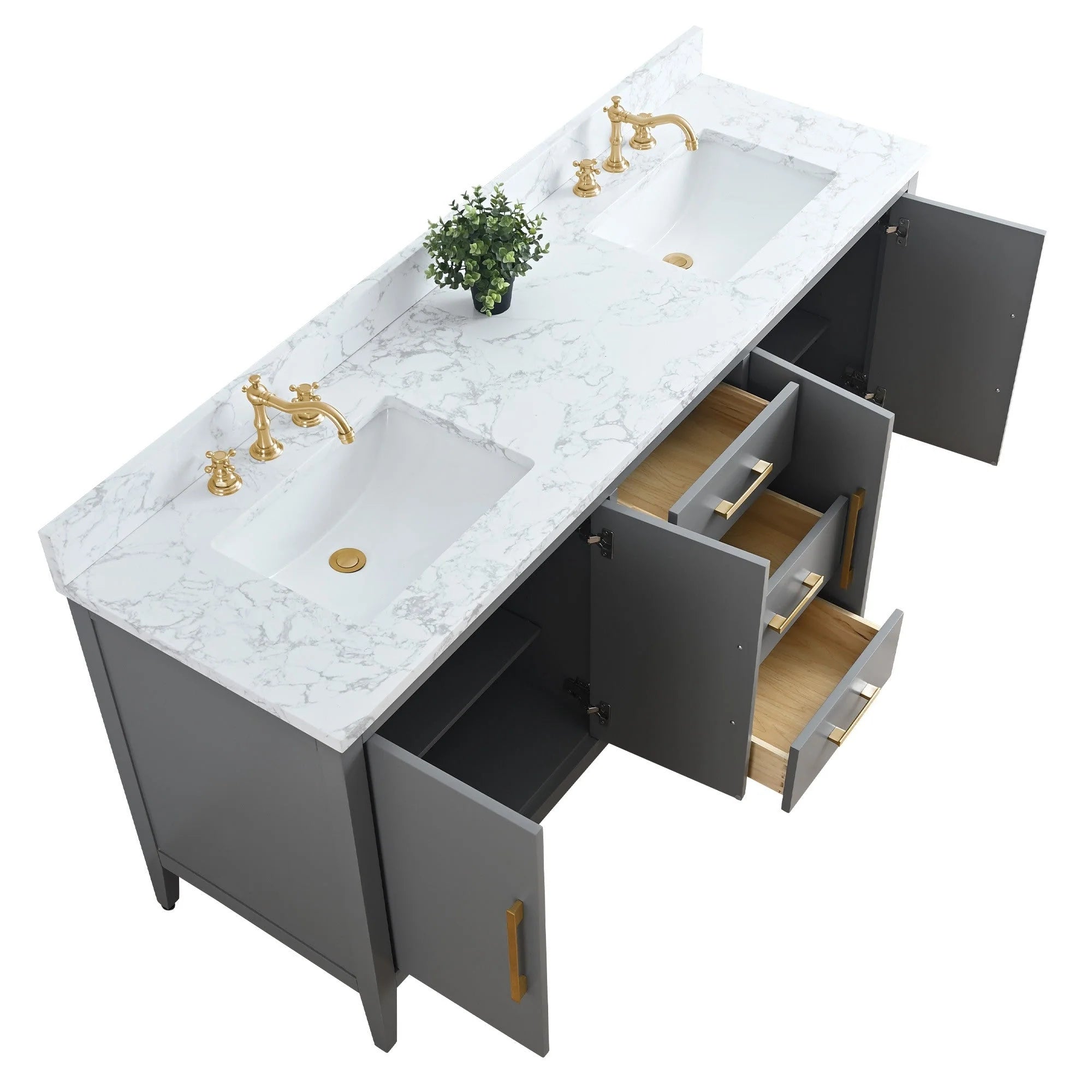 Meuble-lavabo de salle de bain Vanity Art 72 po à double vasque avec dessus en marbre reconstitué