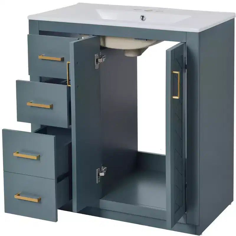 Meuble-lavabo de salle de bain 30 po avec armoire et 3 tiroirs – Noir / Bleu / Vert / Indigo / Blanc
